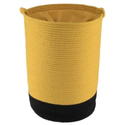 PANIERE LINGE RONDE GRAND MODELE COTON 50X37CM OCRE NOIR