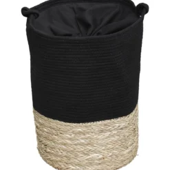 PANIERE LINGE RONDE GRAND MODELE 50X37CM NOIR NATUREL