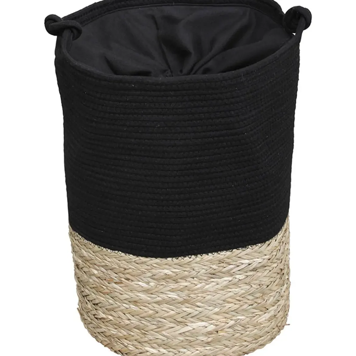 PANIERE LINGE RONDE GRAND MODELE 50X37CM NOIR NATUREL