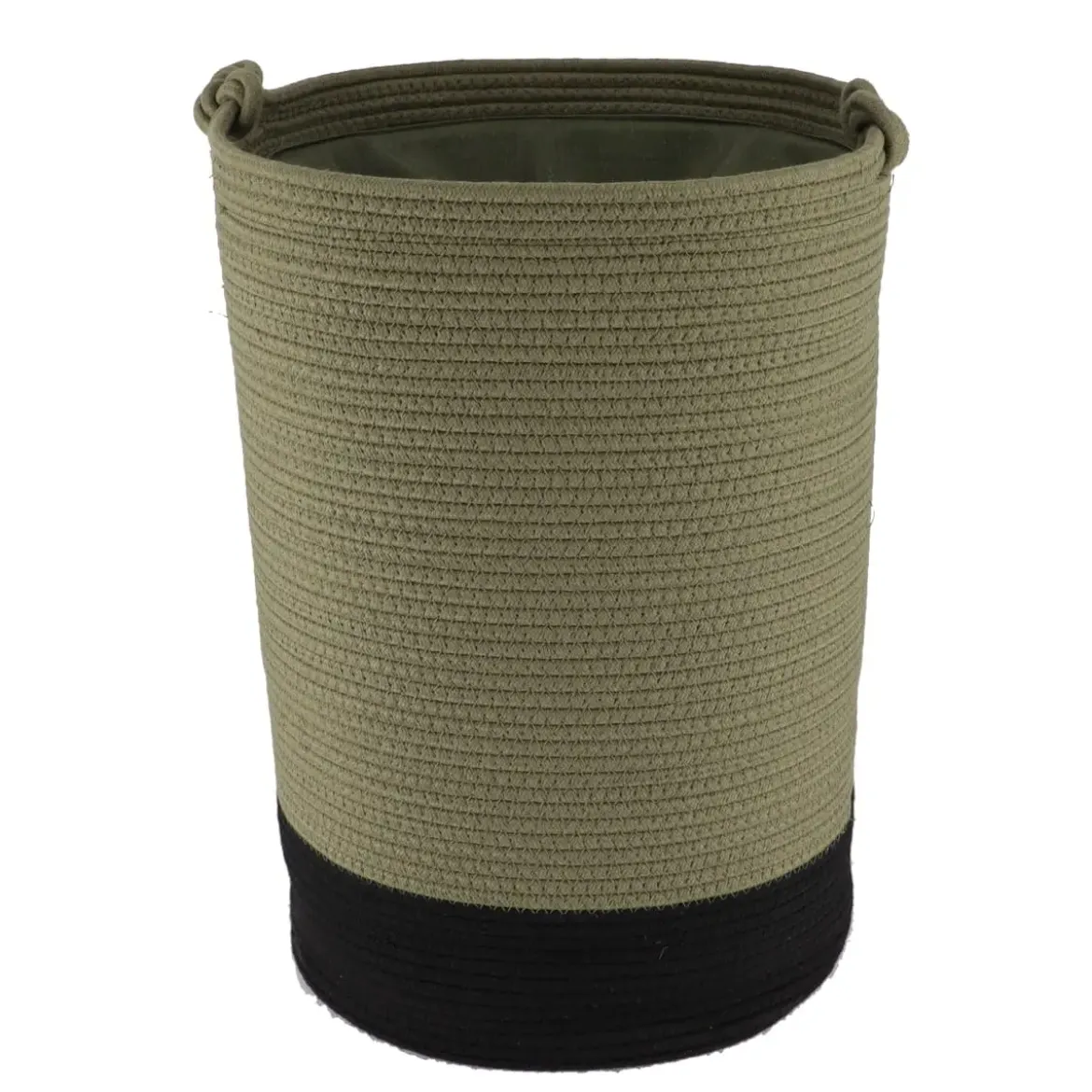 PANIERE LINGE RONDE GRAND MODELE COTON 50X37CM KAKI NOIR