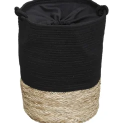 PANIERE LINGE RONDE PETIT MODELE 45X33.5CM NOIR NATUREL