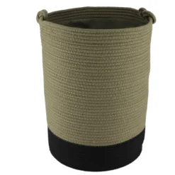 PANIERE LINGE RONDE PETIT MODELE COTON 45X33.5CM KAKI NOIR