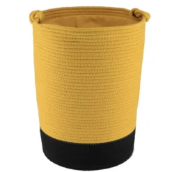 PANIERE LINGE RONDE PETIT MODELE COTON 45X33.5CM OCRE NOIR