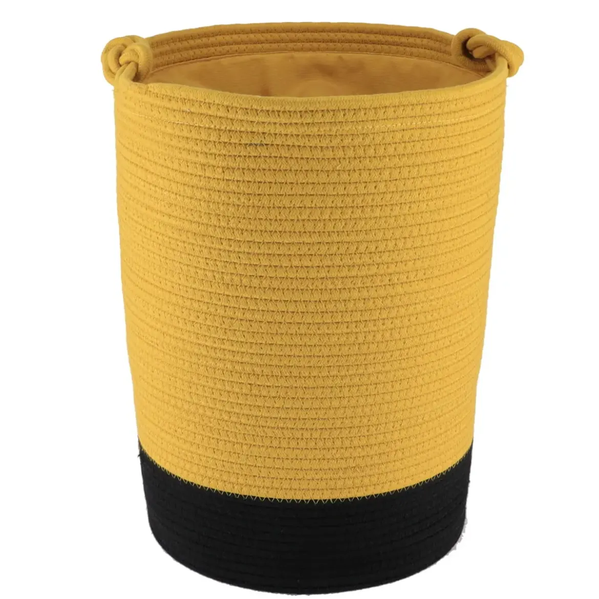 PANIERE LINGE RONDE PETIT MODELE COTON 45X33.5CM OCRE NOIR