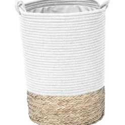 PANIERE LINGE RONDE PM COTON MATIERE VEGETALE BLANC NATUREL