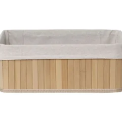 PANIERE MOYEN MODELE 37X25CM BAMBOU NATUREL TISSU LIN