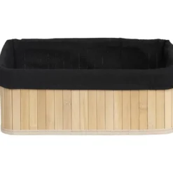 PANIERE MOYEN MODELE 37X25CM BAMBOU NATUREL TISSU NOIR
