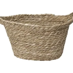 PANIERE OVALE GRAND MODELE DECO POMPONS 32X25CM NATUREL
