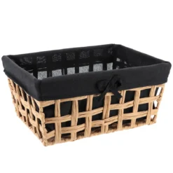 PANIERE PAPIER AJOURE 32X24X15CM NATUREL TISSU NOIR