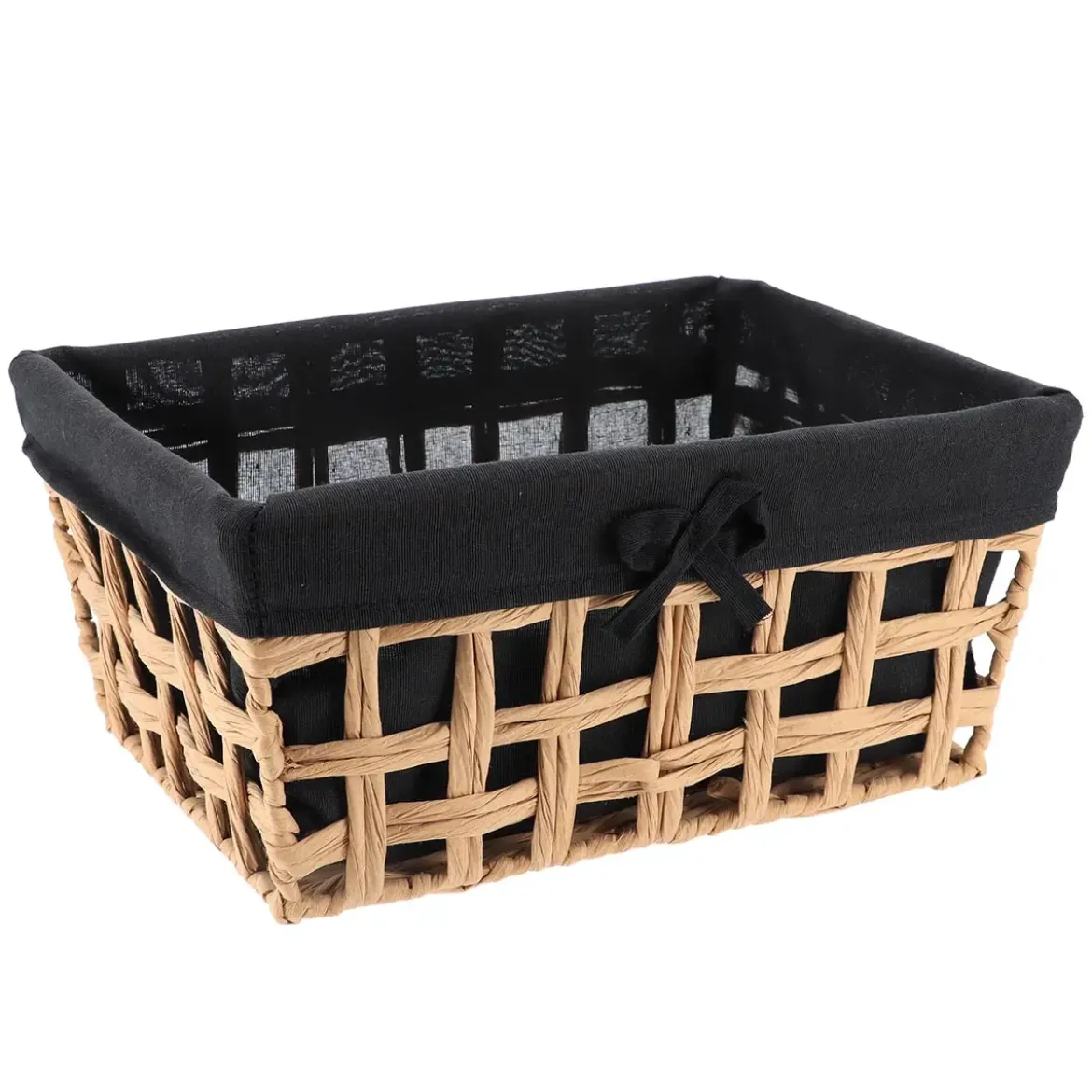 PANIERE PAPIER AJOURE 32X24X15CM NATUREL TISSU NOIR