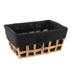PANIERE PAPIER AJOURE 28X20X13CM NATUREL TISSU NOIR