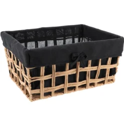PANIERE PAPIER AJOURE 35X28X17CM NATUREL TISSU NOIR