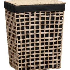 PANIERE PAPIER AJOURE 44X30.5X56CM NAT TISSU NOIR