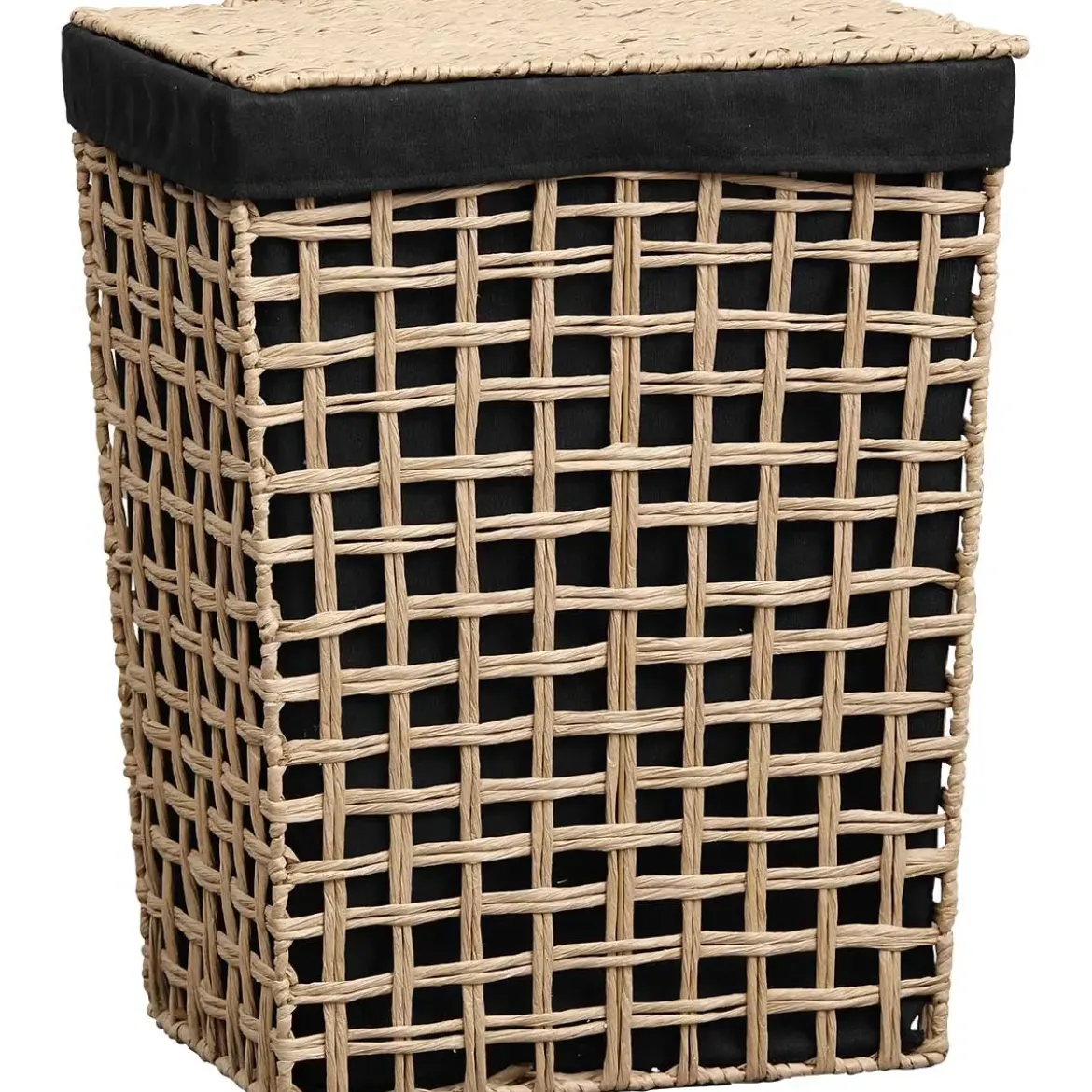 PANIERE PAPIER AJOURE 44X30.5X56CM NAT TISSU NOIR