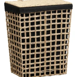 PANIERE PAPIER AJOURE 38X26X48CM NATUREL TISSU NOIR
