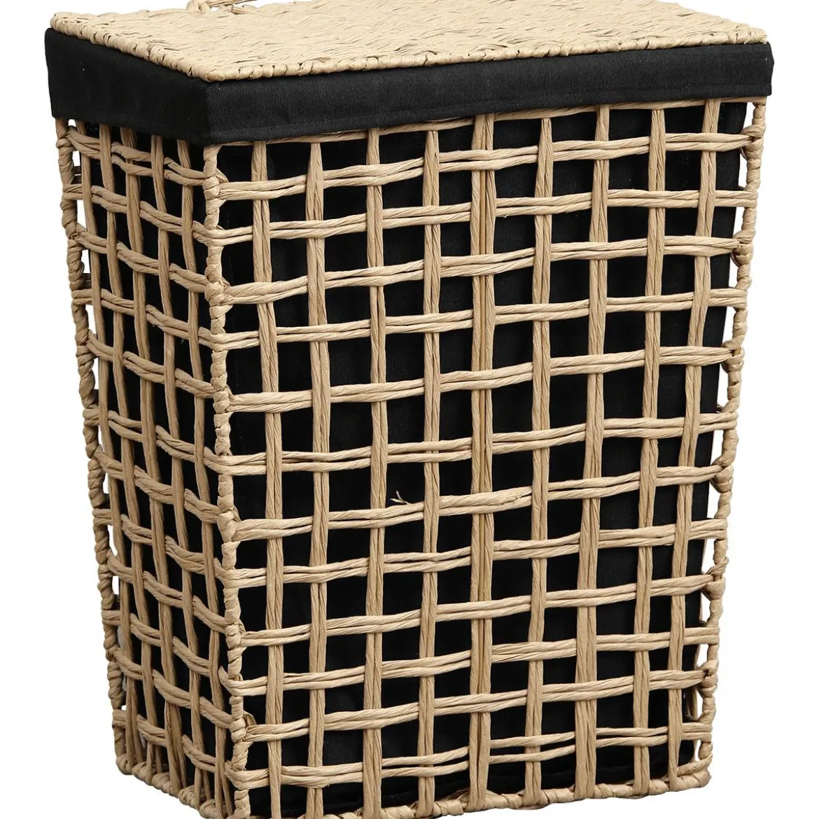 PANIERE PAPIER AJOURE 38X26X48CM NATUREL TISSU NOIR