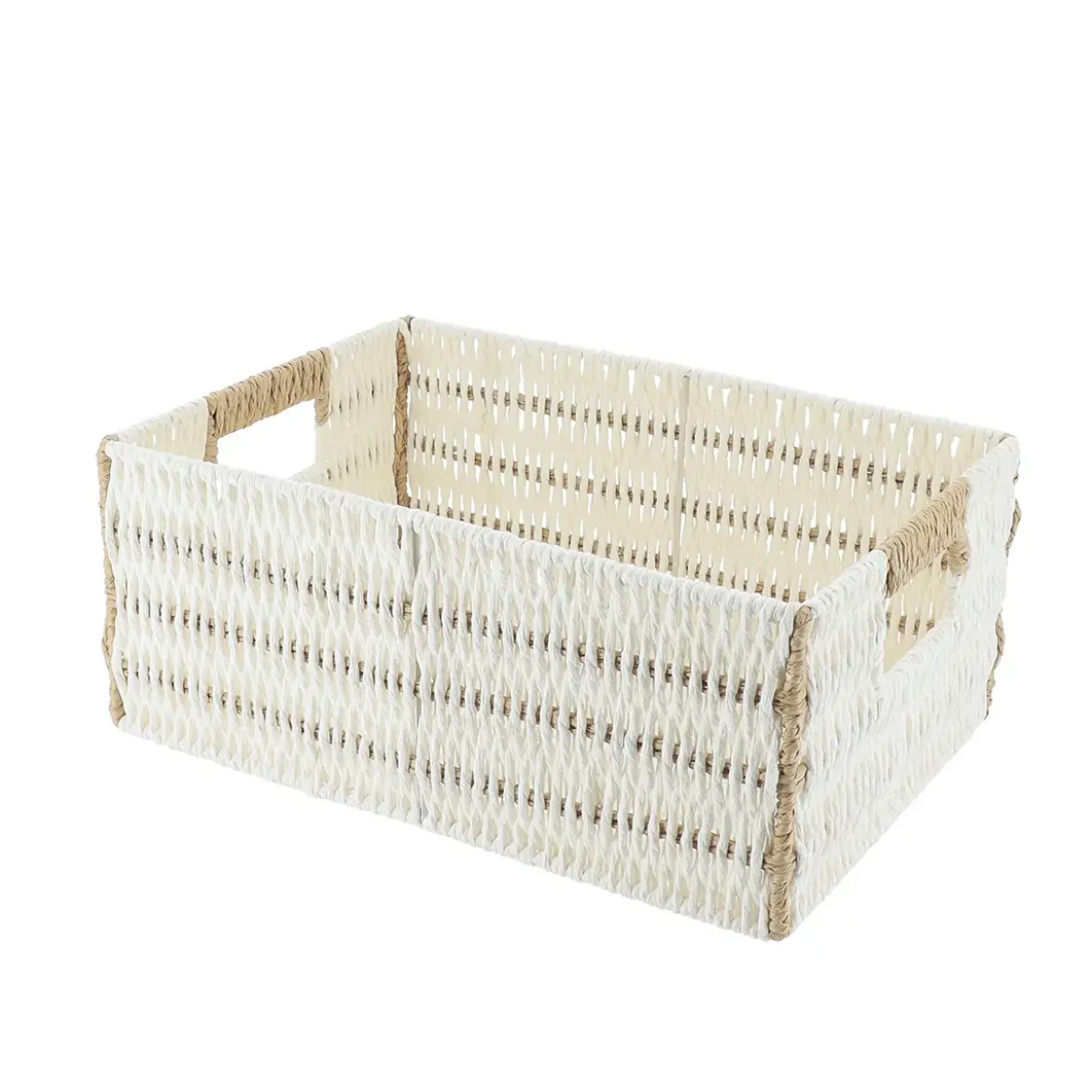 PANIERE PAPIER BICOLORE 34X23.5X14CM BLANC NATUREL