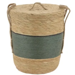 PANIERE PAPIER ET PAILLE AVEC COUVERCLE 32X38CM KAKI NATUREL