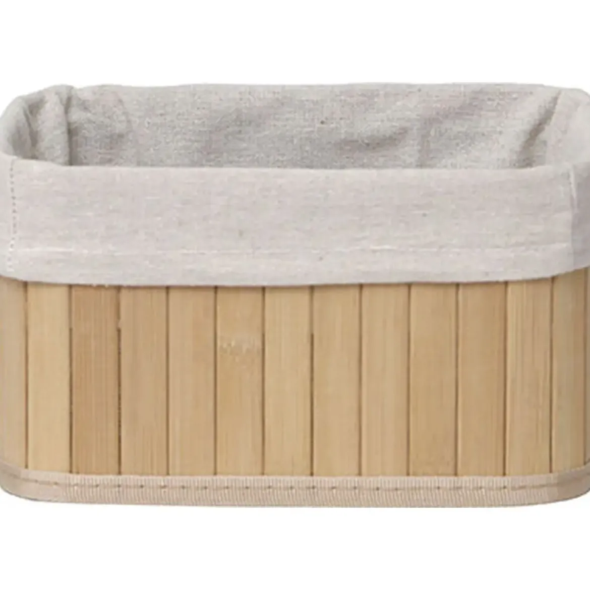 PANIERE PETIT MODELE 22X16CM BAMBOU NATUREL TISSU LIN
