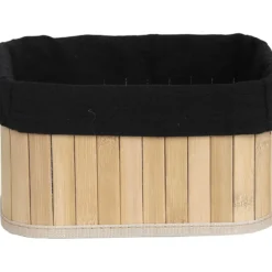 PANIERE PETIT MODELE 22X16CM BAMBOU NATUREL TISSU NOIR