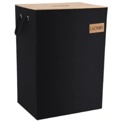 PANIERE RECTANGLE EN POLY COUV BAMBOU 40X30X56CM NOIR