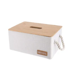 PANIERE RECTANGLE EN POLY COUV BAMBOU 28X20X13.5CM BLANC