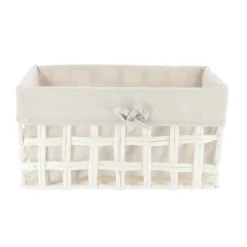PANIERE RECTANGLE 35X20X18CM BLANC TISSU LIN