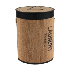 PANIERE RONDE BAMBOU AVEC COUV 38X50CM NATUREL ET NOIR