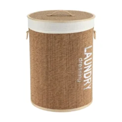 PANIERE RONDE BAMBOU AVEC COUV 38X50CM NATUREL ET BLANC