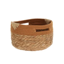 PANIERE RONDE COTON ET JONC DE MER 22X15CM NAT ET CAMEL