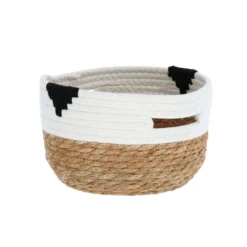 PANIERE RONDE COTON ET JONC DE MER 22X15CM NAT ET BLANC