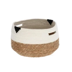 PANIERE RONDE COTON ET JONC DE MER 30X20CM NAT ET BLANC