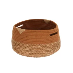 PANIERE RONDE COTON ET JONC DE MER 30X20CM NAT ET CAMEL