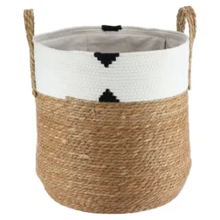 PANIERE RONDE COTON ET JONC DE MER 42X48CM NAT ET BLANC