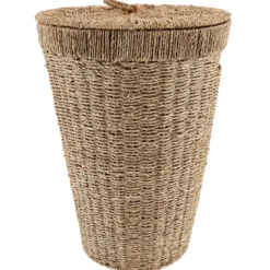 PANIERE RONDE COUVERCLE MATIERE VEGETALE 40X54CM NATUREL