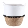 PANIERE RONDE DECO POMPONS D.32X38CM BLANC NATUREL