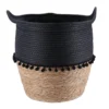 PANIERE RONDE DECO POMPONS D.32X38CM NOIR NATUREL