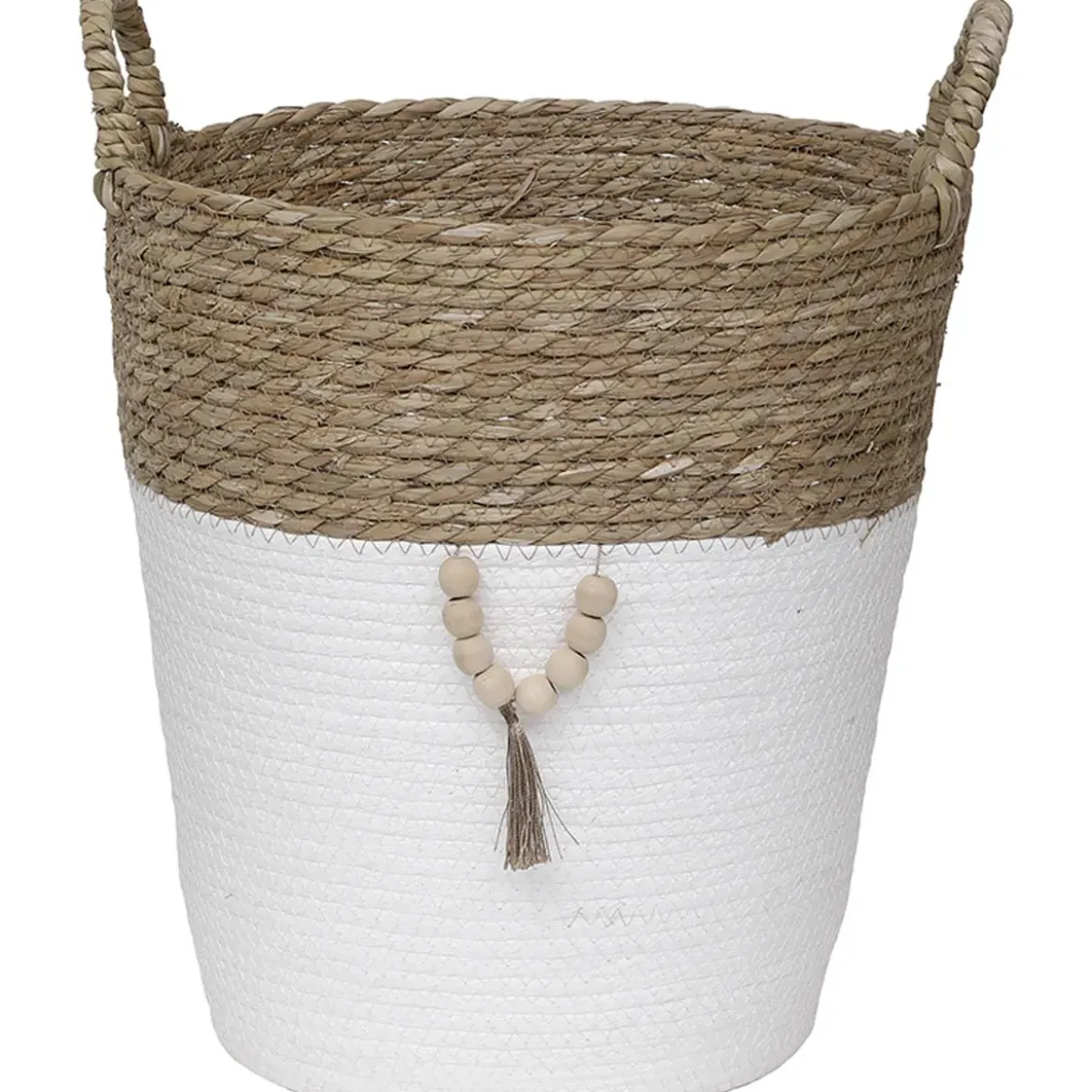 PANIERE RONDE MATIERE VEGETALE D.38X35CM NATUREL BLANC
