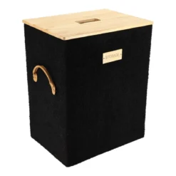 PANIERE A LINGE EFFET VELOURS 40X30X51.5CM NOIR