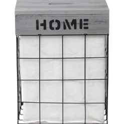 PANIERE A LINGE RECTANGULE BOIS METAL MM HOME DECO GRIS