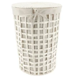 PANIERE A LINGE RONDE 40X56CM BLANC TISSU LIN