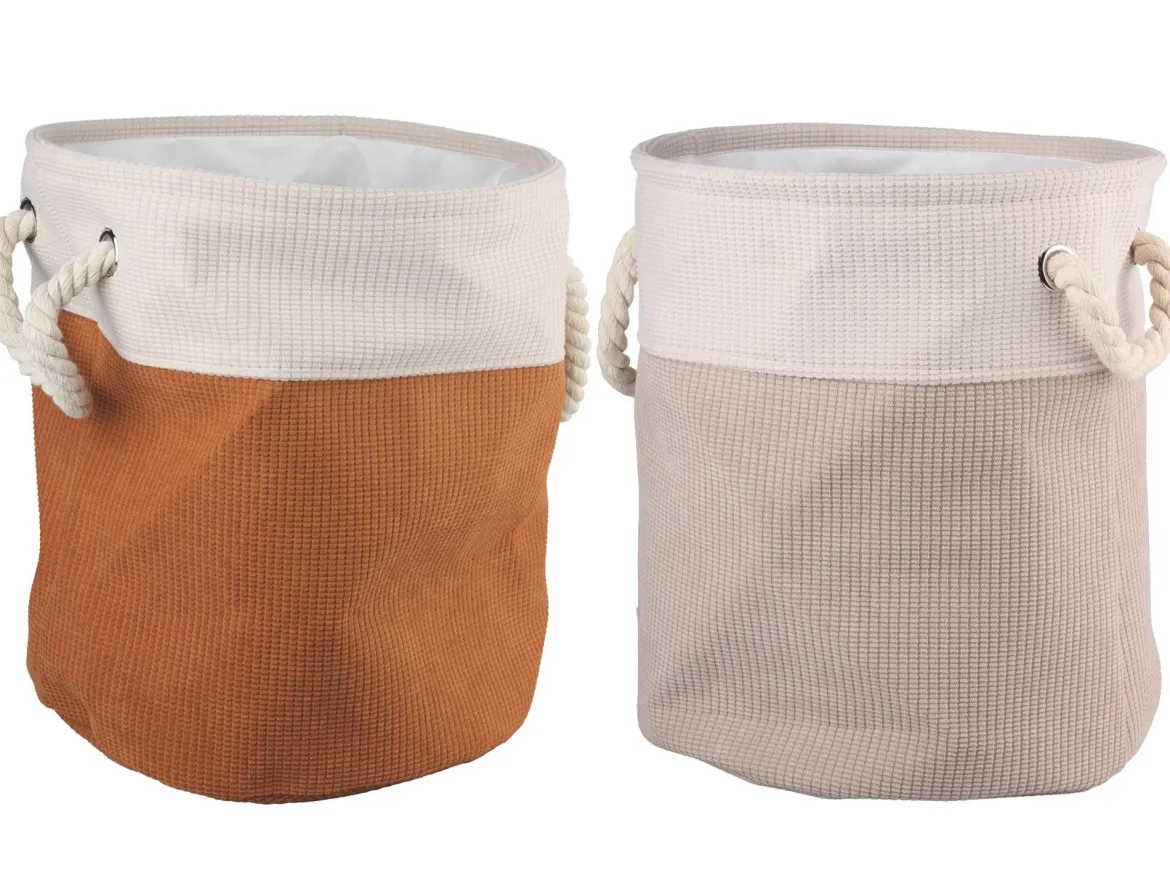 PANIERE DECORATIVE RONDE VELOURS COTELE TAILLE S 30X35CM