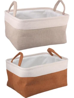 PANIERE DECORATIVE VELOURS COTELE TAILLE L 36X26X20CM