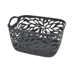 PANIERE MOTIF VEGETAL PLASTIQUE 14L 35X25CM ANTHRACITE