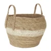 PANIER FIBRE VEGETAL ANSE ET BANDE BEIGE 27X23CM
