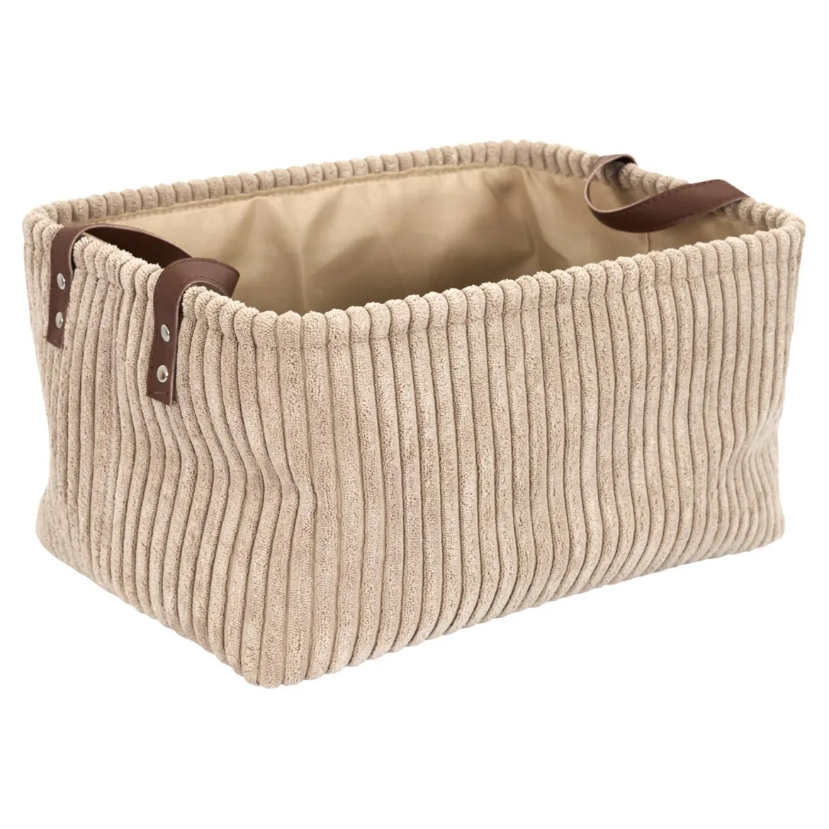 PANIER TAUPE VELOURS COTELE TAILLE M H.20CM
