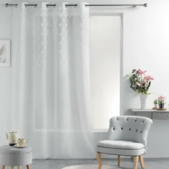 PANNEAU OEILLETS 140X240CM VOILE SABLE MELUSINE BLANC