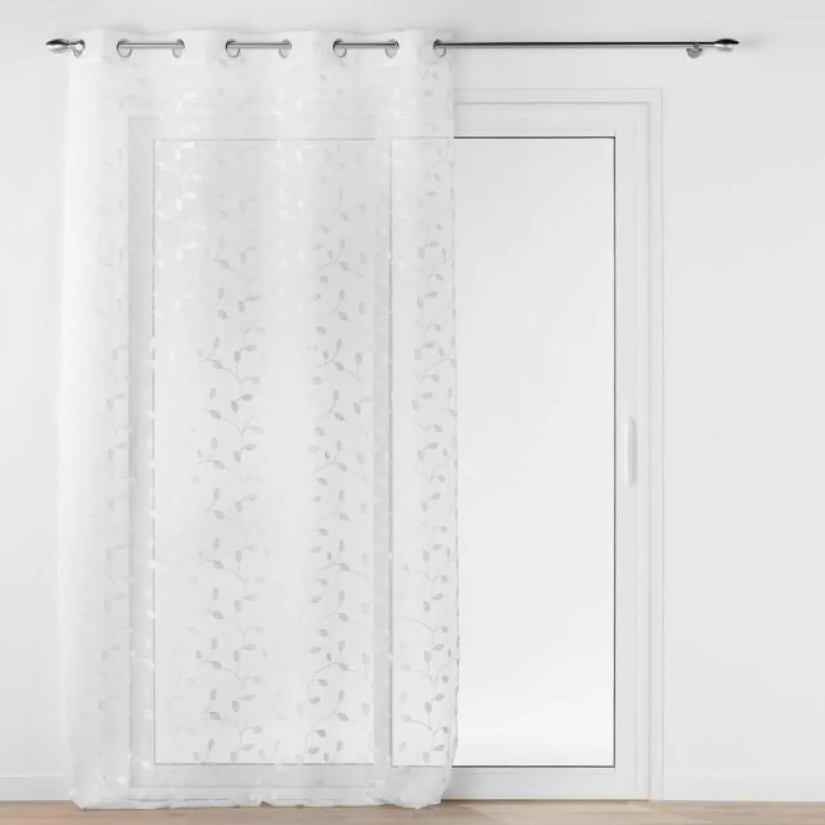 PANNEAU OEILLETS 140X240CM VOILE SABLE BRODE EDNA BLANC
