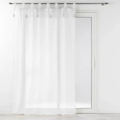 PANNEAU PASSANTS ET POMPONS 140X240CM LIN TISSE DALILA BLANC