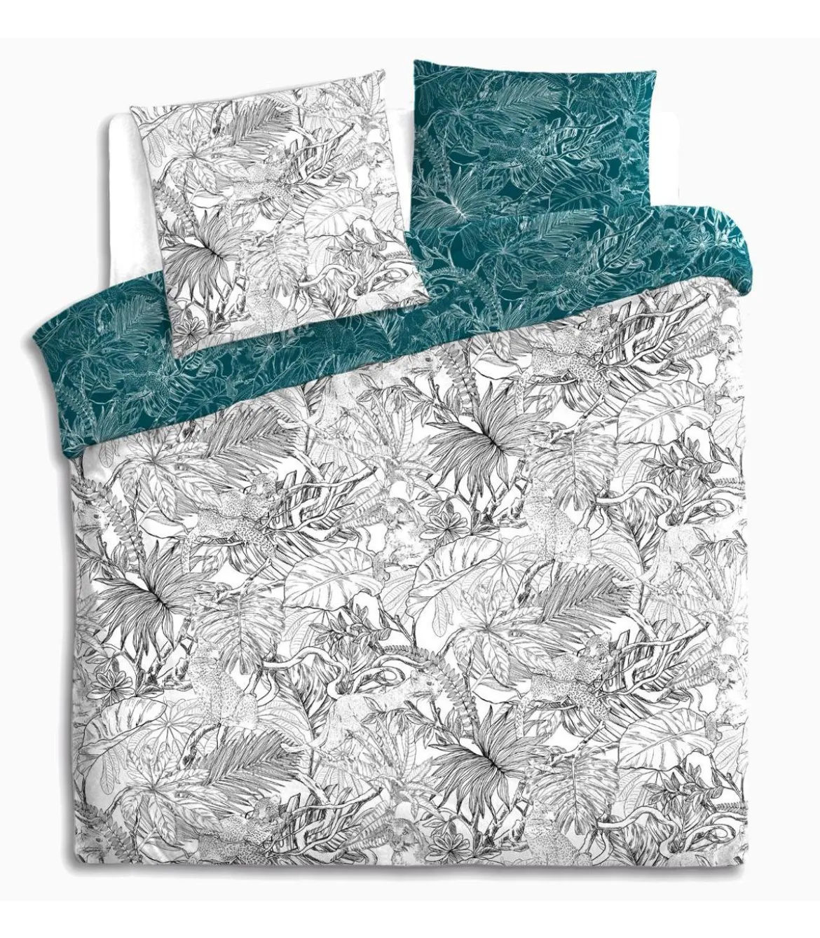 PARURE IMPRIMEE JUNGLE NOIR ET BLANC 260X240CM